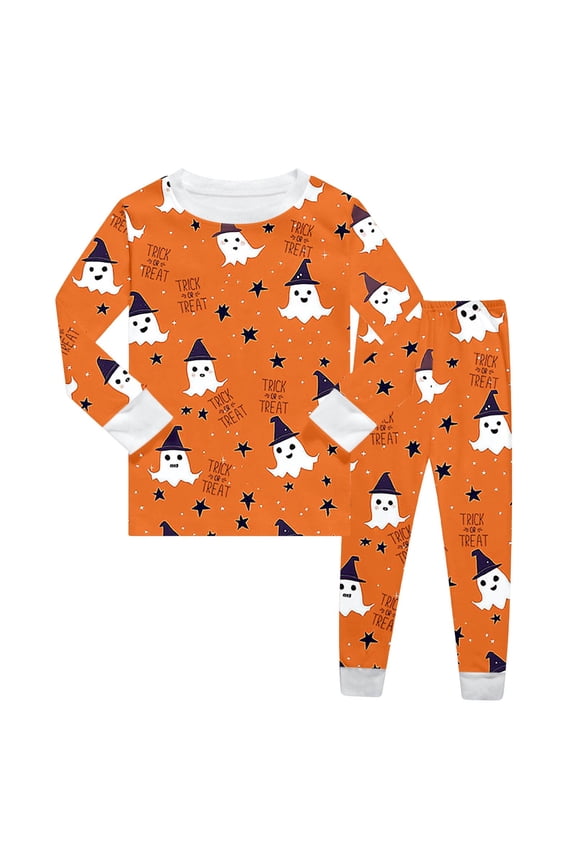 Halloween Pajamas Toddler Ghost Pumpkin Print Girl Pajamas Set Crewneck Soft Long Sleeve Comfort T Shirt Top Pants Set Kids 7-8 Years Girl Pajamas