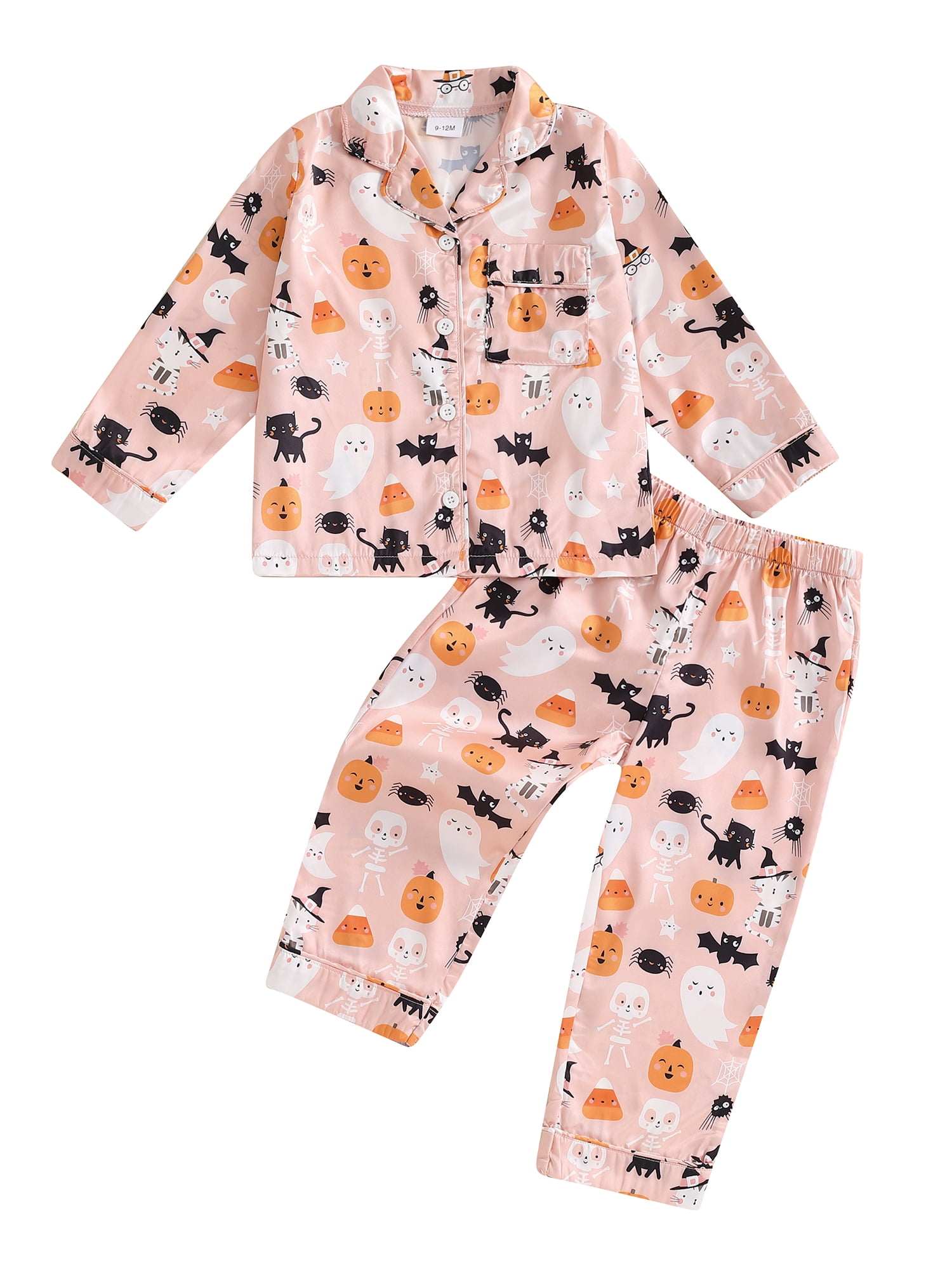 Proper Peony Girls Pima Two Piece Ruffle Pajamas - Halloween Boo Print