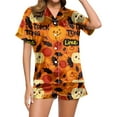 thumbnail image 1 of Halloween Pajamas Women 2 Pcs Satin Pajama Set Bat Skeleton Printed Button Down Womens Short Sets Lounge Sets Cute Nightgowns For Women, 1 of 7