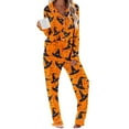 thumbnail image 1 of Halloween Pajamas Women 2 Piece Pant Sets Long Sleeve Button Up Shirt and Bottoms Pjs Outfits with Halloween Prints, L Style #H, 1 of 6