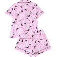 thumbnail image 1 of Halloween Pajamas Women 2026, Cute Satin Ghost Pumpkin Print Short Sleeve Button Top and Shorts Matching Sleepwear Pajamas, 1 of 5