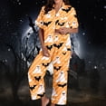 thumbnail image 1 of Halloween Pajamas Women Casual Full Printed Silk Satin Short Sleeve Button Down Lapel Pocket Shirts Loose Straight Pants Comfy Sleepwear Fall Winter 2 Pc Women's Loungewear Sets Orange XXL, 1 of 7