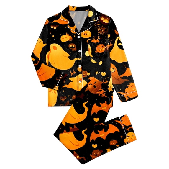 Halloween Pajamas Women Character Print Long Sleeve Top with Long Pants Matching Set Women Pajama Sets
