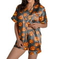 thumbnail image 1 of Halloween Pajamas Women Set 2 Piece Thin Misty Ghost Pumpkin Graphic Short Sleeve Nightwear with Shorts Relaxed Fit Festive Outfits Matching Lounge Sets, 1 of 5