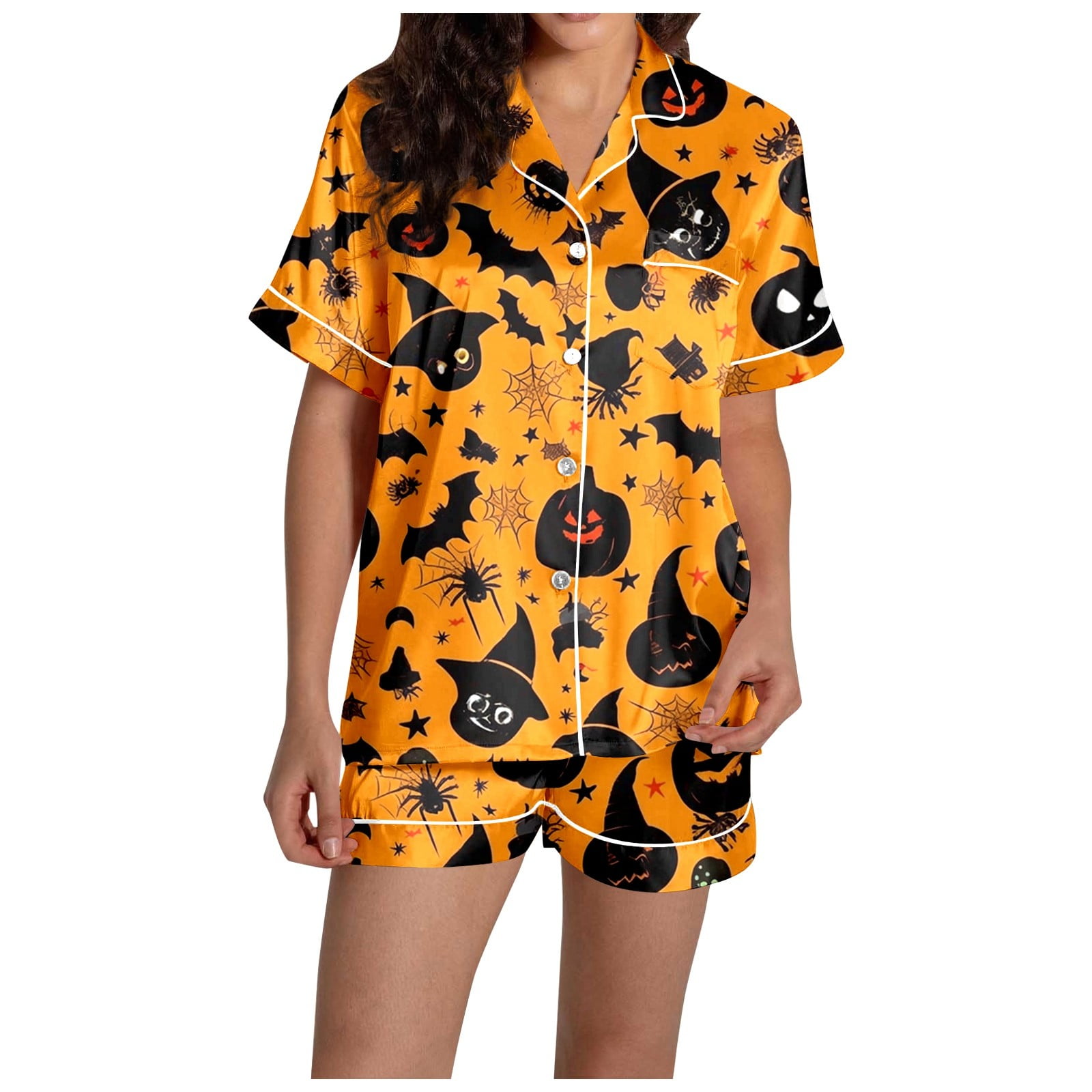 Halloween Pajamas Women Set Lightweight Loose Fit Ghost Pumpkin Print ...