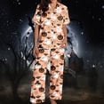 thumbnail image 1 of Halloween Pajamas Women Short Sleeve Button Top Matching Wide Leg Pant Set Plus Size Cute Pumpkin, 1 of 5