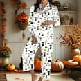 thumbnail image 1 of Halloween Pajamas Women Theme Full Printed Long Sleeve Pocket Button Down Lapel Shirts Loose Casual Pants 2 Pc Soft Fall Winter Sleepwear Comfy Silk Loungewear Sets Woman Light Gray L, 1 of 6