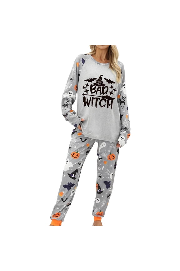 Halloween Pajamas Women,Women Pajama Sets Soft Comfortable Sleepwear Two Piece Outfit Cozy Nightwear Casual Home Wear Set,Plus Size Halloween Pajamas