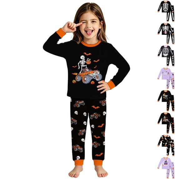Halloween Pajamas for Boys Long Sleeve Crew Neck Graphic Sleepwear Lounge Set Pjs for Kids Size 2-10 Years