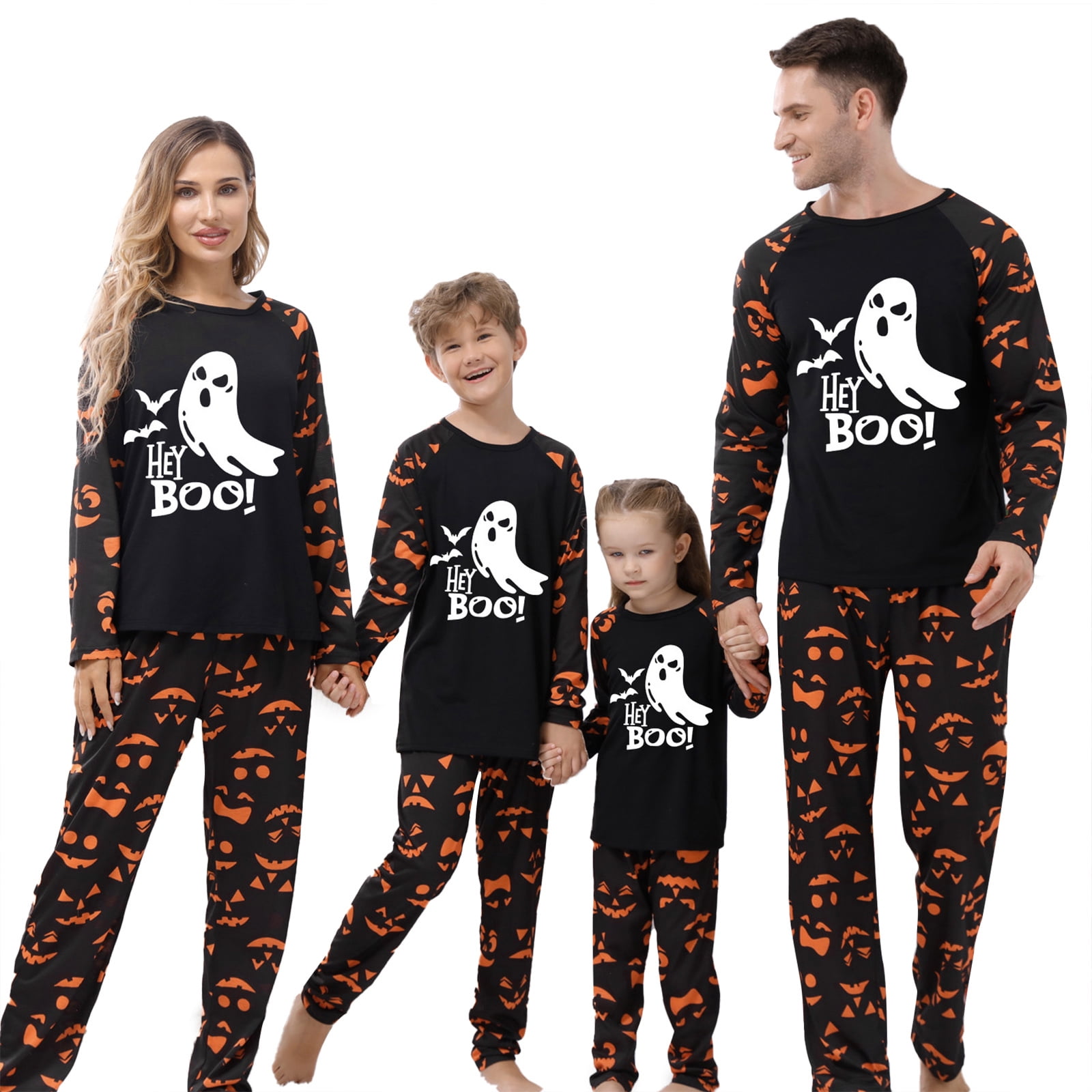 Halloween Pajamas for Family Glow In The Dark Ghost Print Long Sleeve Tops  + Pants Set Fall Sleepwear Halloween Dress Up Party