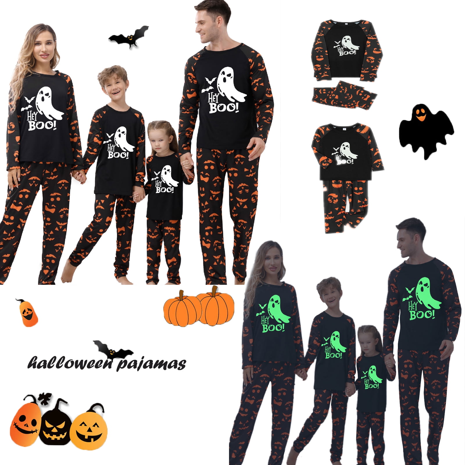 Halloween Pajamas for Family Glow In The Dark Ghost Print Long Sleeve
