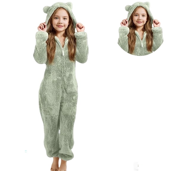 Halloween Pajamas for Girls Fleece Hooded Jumpsuit Winter Romper Casual Zip Up Bear Warm & Soft Children's Loungewear Girls Jumpsuit Size 3-4 Years