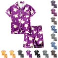thumbnail image 1 of Halloween Pajamas for Kids 2 Piece Soft Breathable Satin Silky Pjs Short Sleeve Button-Down Cute Clothes for Girls, 1 of 5