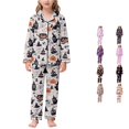 thumbnail image 1 of Halloween Pajamas for Kids 2Pcs Soft Silky Pjs Long Sleeve Button Down Girl Clothes, 1 of 6