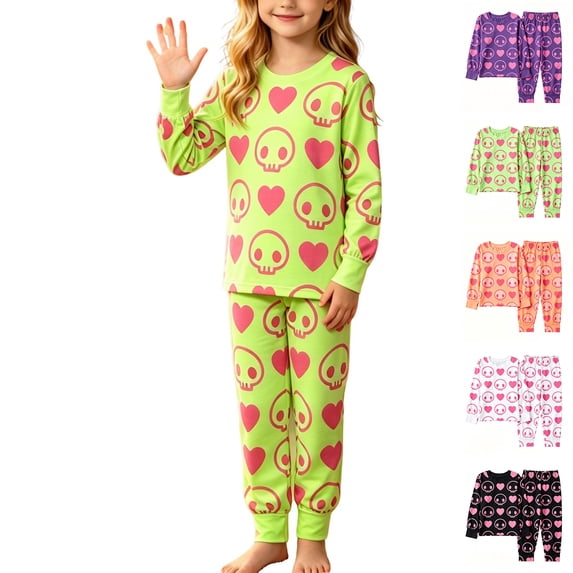 Halloween Pajamas for Kids Long Sleeve Crew Neck Unisex Graphic Loungewear Set Pajamas Girls Size 3-14 Years