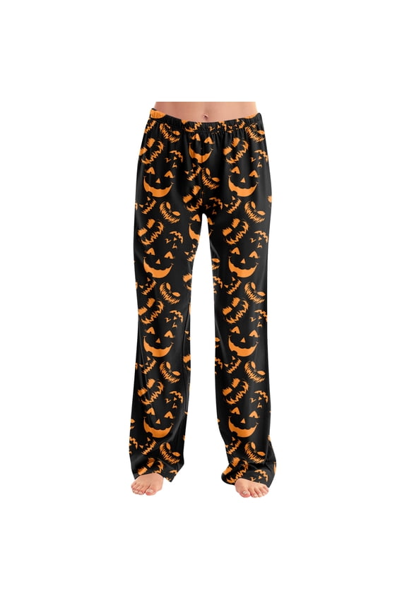 Halloween Pajamas for Women Pumpkin Ghost Skeleton Cozy Comfortable Skull Spooky Orange Pj Pants Halloween Outfits