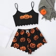 thumbnail image 1 of Halloween Pajamas for Women Set Print Lettuce Trim Top and Shorts Cute Funny Skeleton Pajama Sets Sleepwear, 1 of 5