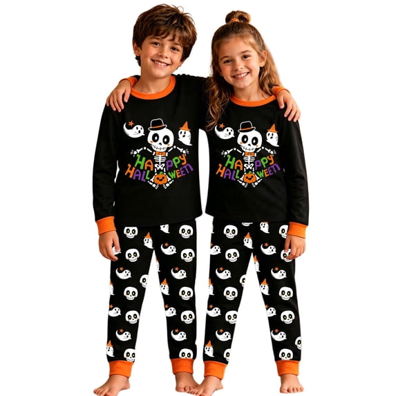Halloween Pajamsa Sets Skeleton Print Home Wear Outfits Set 2pcs Long Sleeve Top Matching Pants Cozy Fall Winter Sleepwear