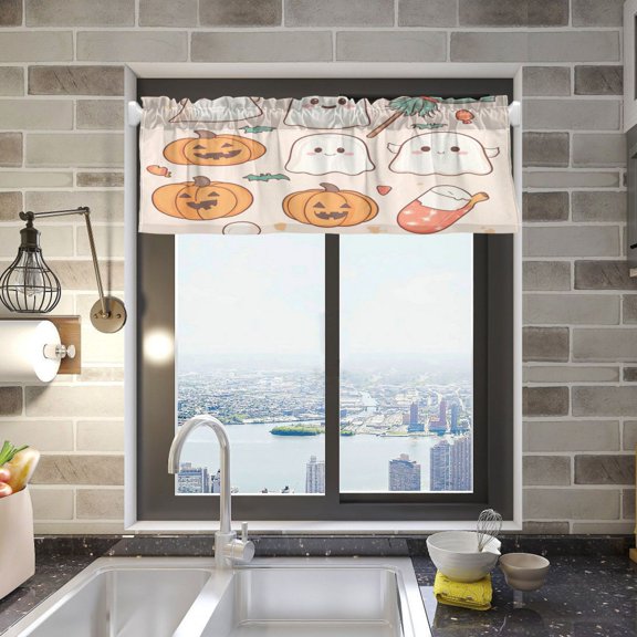 Halloween Pale Color Elements Curtain Valances Window Treatment Rod Pocket Drape Valance 54" X 18" for Kitchen Living Room Bedroom