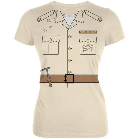 Halloween Paleontologist Dinosaur Hunter Costume Juniors Soft T Shirt Cream X-LG