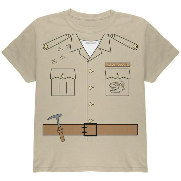 Halloween Paleontologist Dinosaur Hunter Costume Youth T Shirt Sand YMD