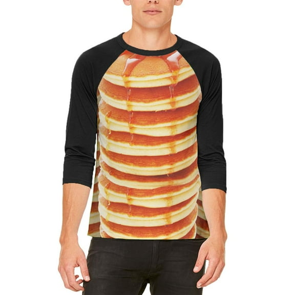 Halloween Pancakes and Syrup Breakfast Costume Mens Raglan T Shirt White-Black X-LG