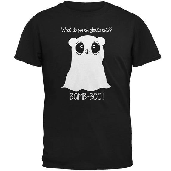 Halloween Panda Ghost Pun White Text Mens Soft T Shirt Black 2XL