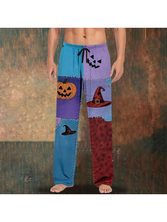 Halloween Pant for Men Casual Distressed Patchwork Trousers for Everyday Wear with Unique Detailing and Relaxed Fit for Autumn Winter Dark Purple XXL