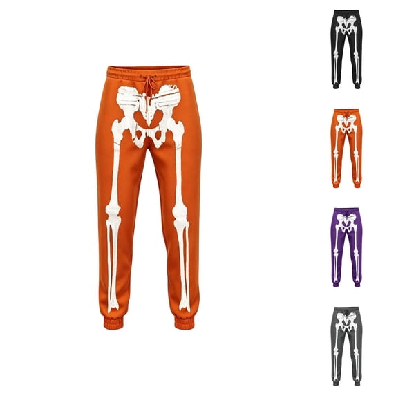 Halloween Pants Men Elastic Waist Drawstring Relaxed Fit Funny Skeleton Print Jogger Sweatpants Trousers