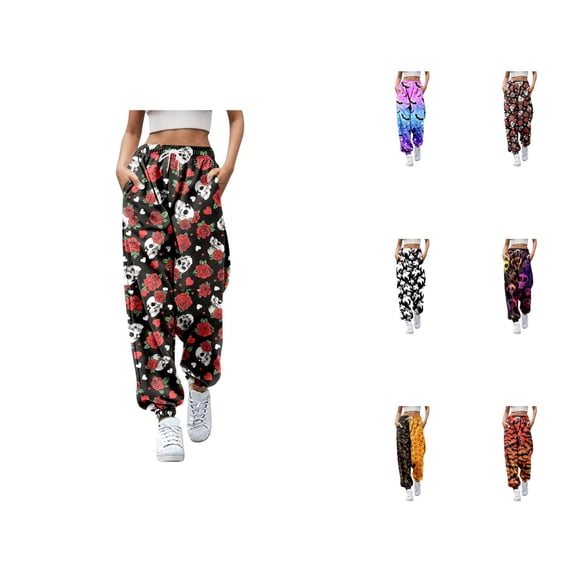 Halloween Pants Women Elastic Waist Drawstring Relaxed Fit Funny Print Joggers Sweatpants with Pockets
