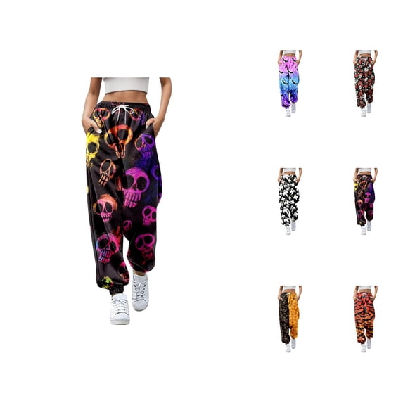 Halloween Pants Women Elastic Waist Drawstring Relaxed Fit Funny Print Joggers Sweatpants with Pockets
