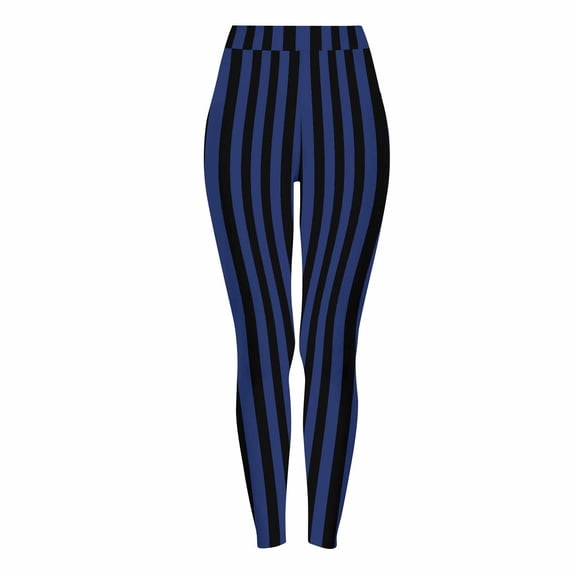 Halloween Pants for Women Striped Print Elastic High Waist Leggings Casual Holiday Workout Stretchy Tight Trousers (S, Dark Blue)