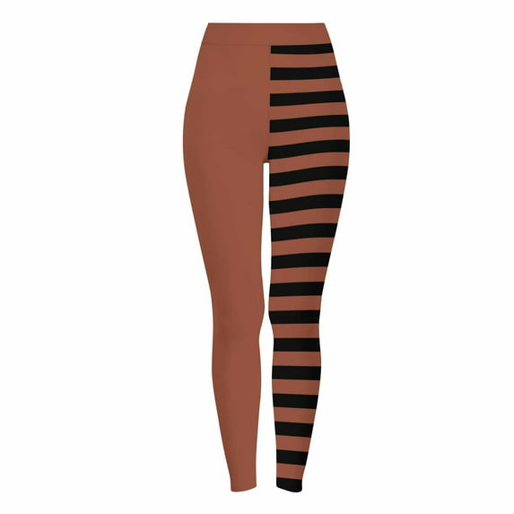 Halloween Pants for Women Striped Print Elastic High Waist Leggings Casual Holiday Workout Stretchy Tight Trousers (XXL, Watermelon Red-E)