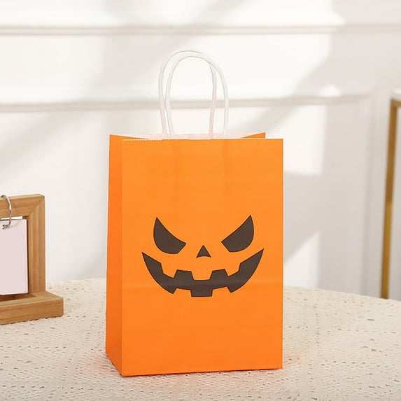 Halloween Paper Bag*1,Halloween Funny Candy Bag Orange A,Halloween Bags Halloween Paper Bags With Handles Candy Bags Goodie Bags For Holiday Snacks (Style)