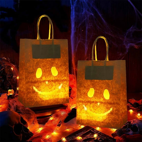 Halloween Paper Bags, Glow In The Dark Candy Bags, Luminous Treat Tote Bags For Kids Halloween Parties, Multicolor Durable Paper Material, 2 Pack 21x15x8.5cm