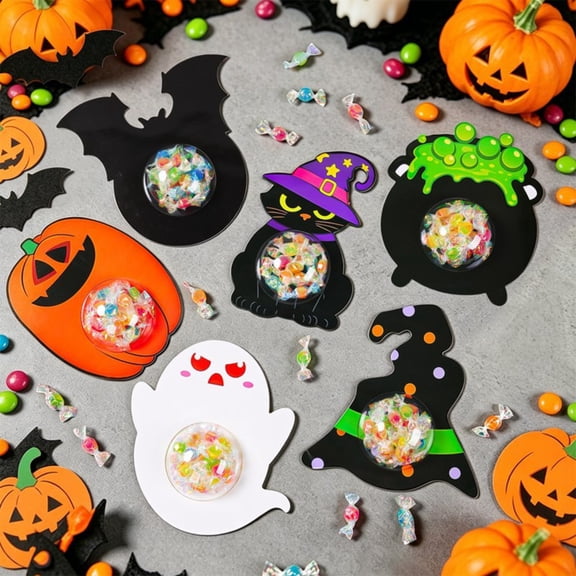 Halloween Paper Candy Boxes with Clear Pouch Set of 6, 3D Pumpkin Ghost Witch Hat Treat Holder, Cartoon Snack Storage Card Pack for Holiday Party Gift Favor
