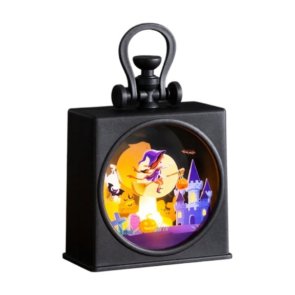Halloween Paper Cut Shadow Box Lantern, Handheld 3D Layered Paper Carving Night Light Pumpkin Witch Ghost Scarecrow Table Decor