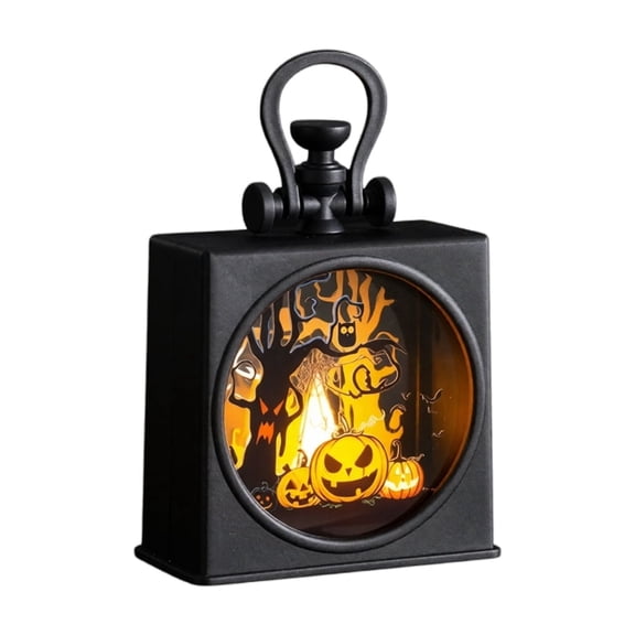 Halloween Paper Cut Shadow Box Lantern, Handheld 3D Layered Paper Carving Night Light Pumpkin Witch Ghost Scarecrow Table Decor