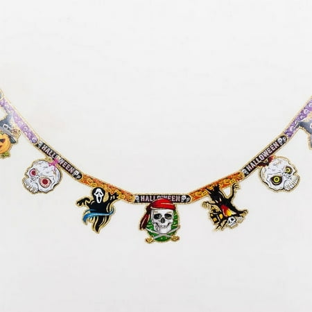 Halloween Paper Garland / Banner 8 FT Scary Skull Pumpkin Ghost Ghouls Pirate Glittered
