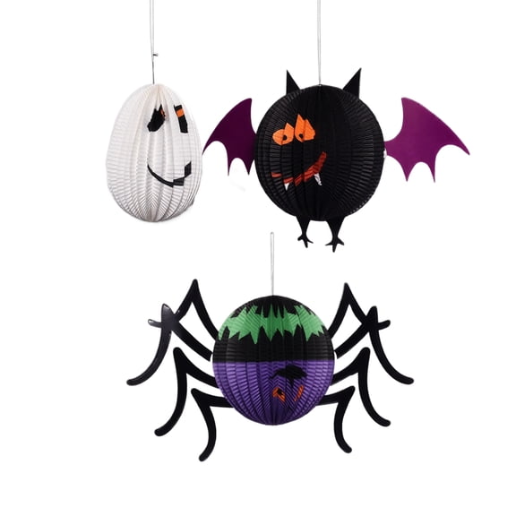 Halloween Paper Hanging Decorations Set Spider Bat Ghost Lanterns for Indoor Outdoor Party Event Display Home Classroom