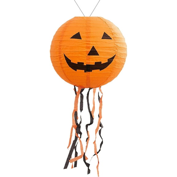 Halloween Paper Lantern with LED - Hanging Orange Decor - Fall Decor
