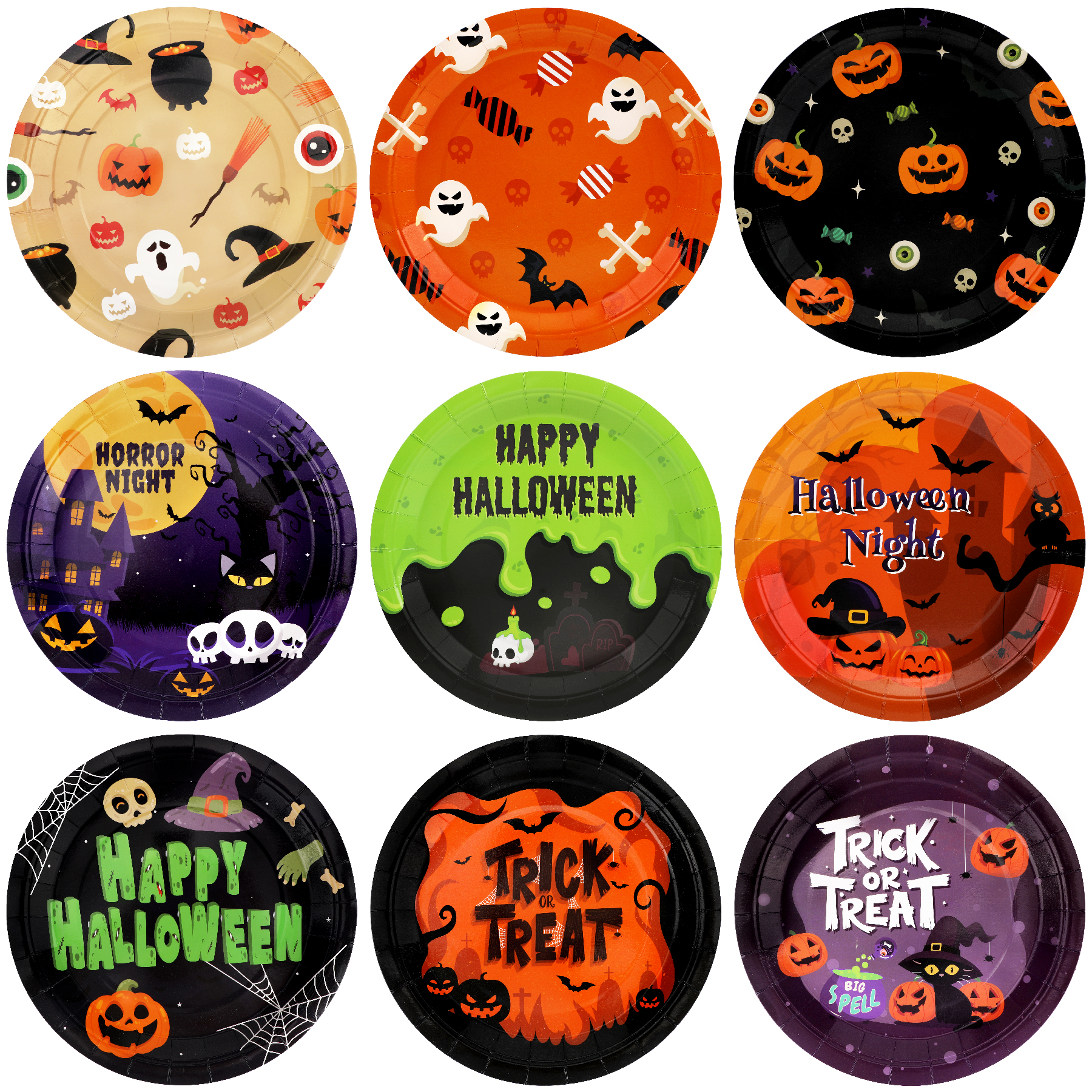 Halloween Paper Plates, 54 Pcs Halloween Birthday Party Plates