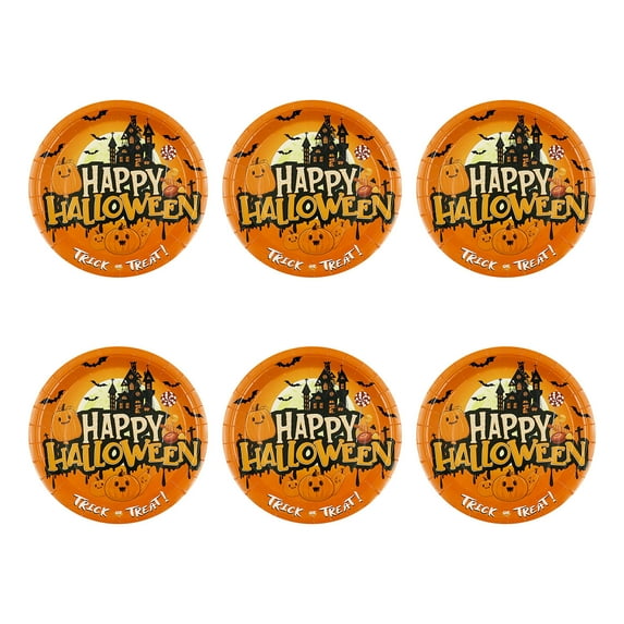 Halloween Paper Plates,6Pcs Disposable Tableware,9Inch Cute Pumpkin Bat Plates ,for Party Birthday Holiday Dinner Decorative,Party Supplies Decor