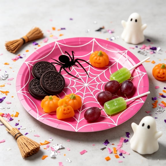 Halloween Paper Plates 9 Inch Disposable Web Theme Party Dinnerware for Dessert and Snack Serving, 10 Pack
