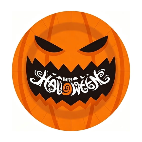 Halloween Paper Plates Disposable Ghost Pumpkin Skull Spider Web Design Plates for Home Party Tableware Supplies Yellow