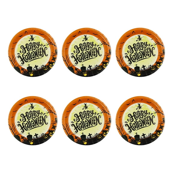 Halloween Paper Plates, Disposable Paper Plates, Pumpkin Print Round Plates for Halloween Parties, 7 Inch Sturdy Paper Material, Party Supplies