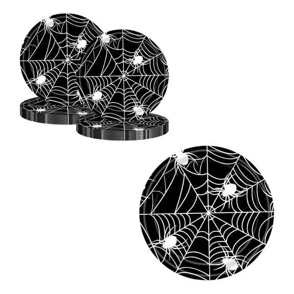 Halloween Paper Plates, Spider Web Disposable Plates Tableware Birthday Party Decorations Supplies Favors for Halloween 16Pcs Black