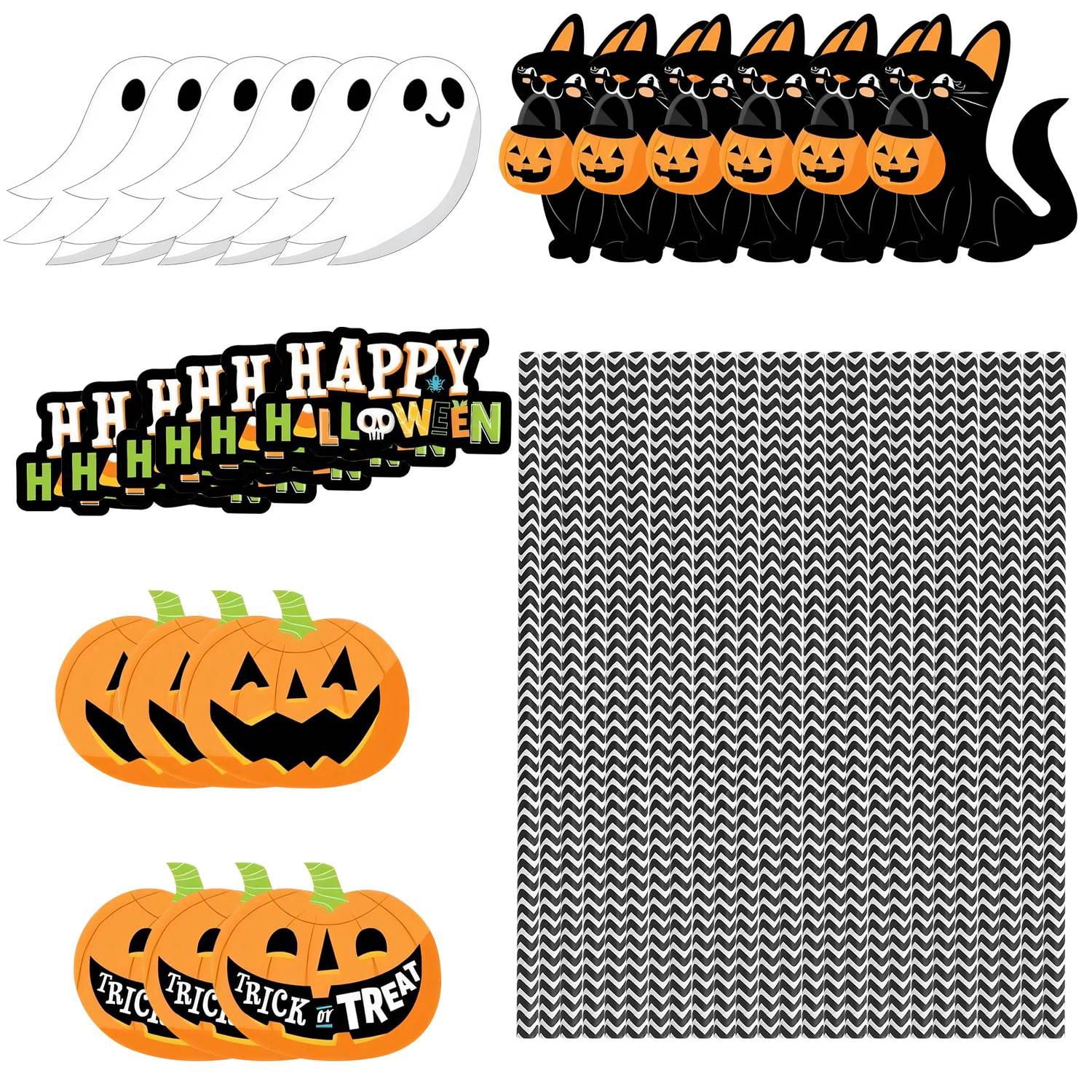 Halloween Paper Straws Set with 24 Decor Cards 25 Straws for Party Birthday Trick-or-Treat Craft Supplies