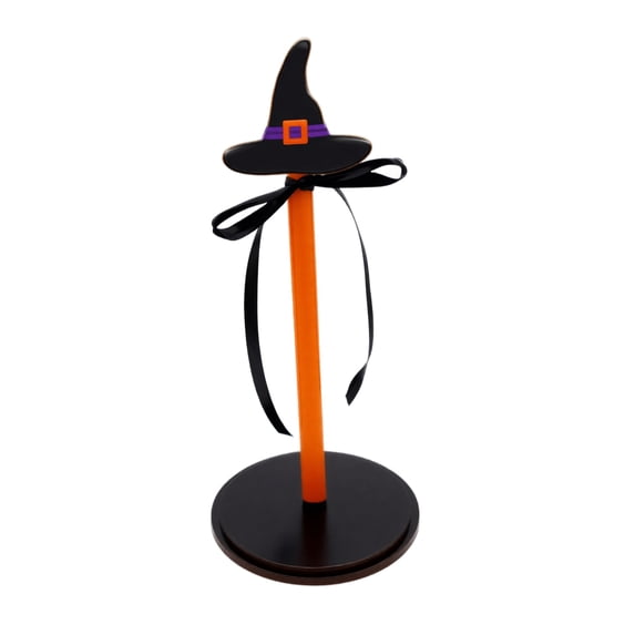 Halloween Paper Towel Holder, Witch Hat Kitchen Counter Decor with Bow, Rustic Wooden Stand for Bathroom Vanity, Spooky Autumn Home Party Decoration Gift