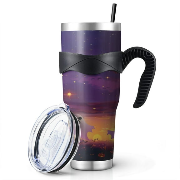 Halloween Party 40oz Tumbler with Handle - Vintage Horror Theme, Insulated Leak Proof Drinking Cup
